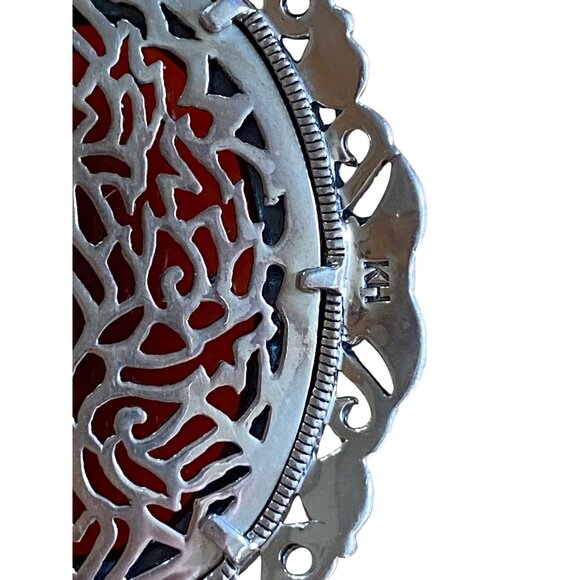 Vintage 925 Sterling Silver & Carnelian Pendant Oval Filigree Design Thailand Ha - Picture 5 of 12
